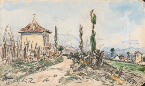 Paysage aux cyprès, Dauphiné ( recto ); Études de personnages ( verso )