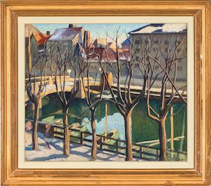Winter sun, Christianshavn Canal, 1907-1911. Signed E.V. Oil on canvas. 50 x 59 cm. Winter sun, Christianshavn Canal, 1907-1911. Signed E.V. Oil on canvas. 50 x 59 cm.