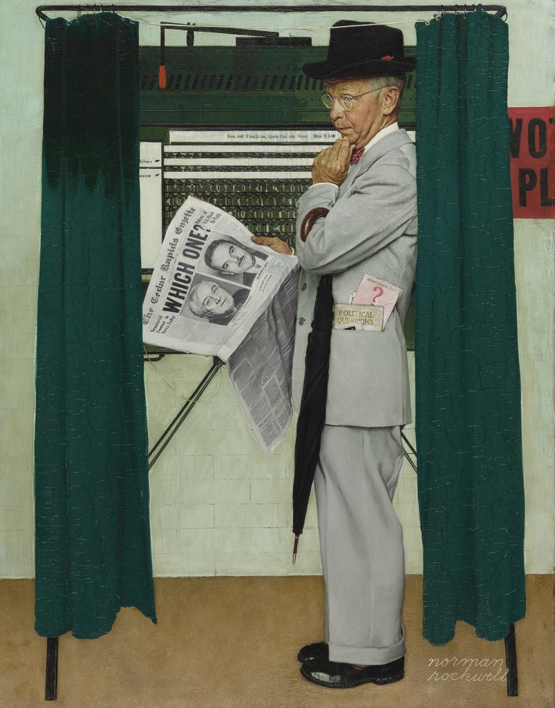 Norman Rockwell, WHICH ONE? (UNDECIDED; MAN IN VOTING BOOTH)