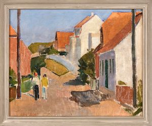 Scene from Allinge, Bornholm, 1919. Signed Oluf Rude. Oil on canvas. 52 x 62 cm. Scene from Allinge, Bornholm, 1919. Signed Oluf Rude. Oil on canvas. 52 x 62 cm.