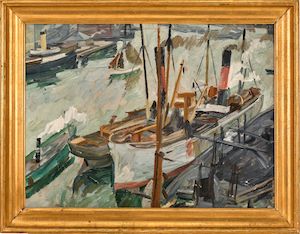 Ships at the quay, Christianshavn. Unsigned. Oil on canvas. 58 x 78 cm. Ships at the quay, Christianshavn. Unsigned. Oil on canvas. 58 x 78 cm.