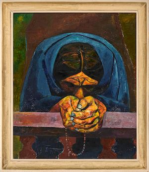 "Oracion", 1955. Signed E. Kingman 55; signed, dated and titled on the reverse. Oil on canvas. 70 x 60 cm. "Oracion", 1955. Signed E. Kingman 55; signed, dated and titled on the reverse Eduardo Kingman, Quito. Oil on canvas. 70 x 60 cm.