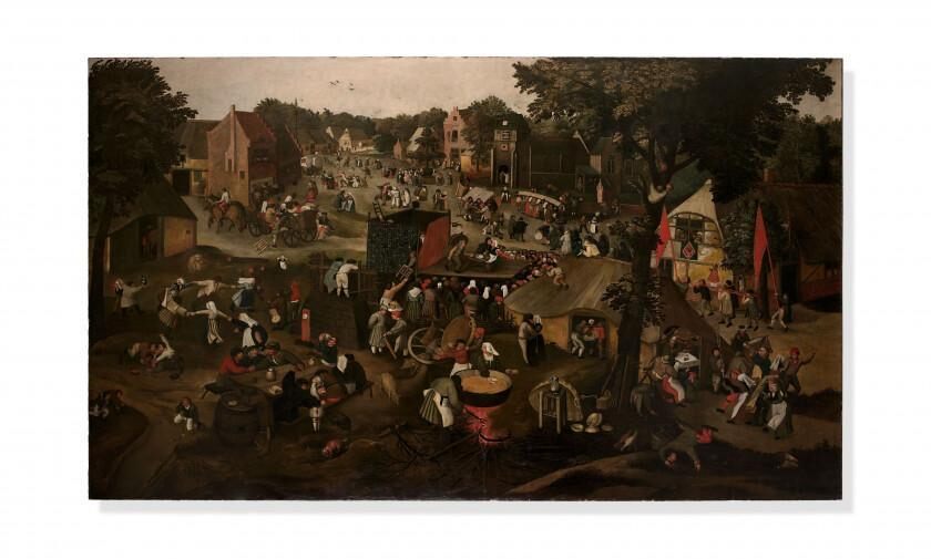 Village fair scene with a performance of the farce 'Een cluyte van Plaeyerwater'