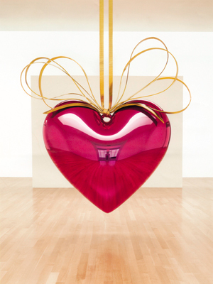 Jeff Koons, Hanging heart, magenta and gold