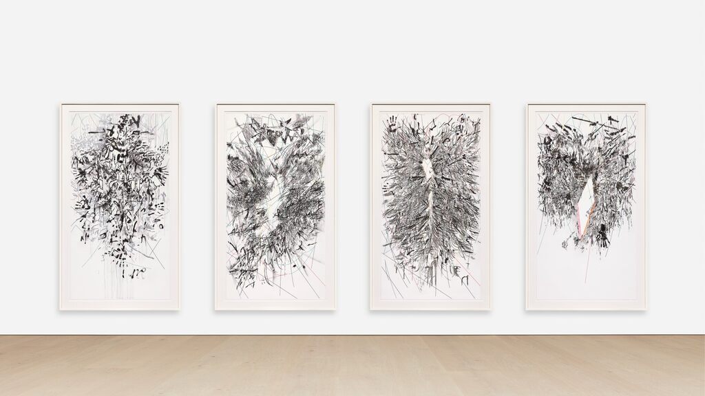 Julie Mehretu, Myriads, Only by Dark (Unfolded Body Map, Mathematics of Droves, Indigene, Origin)