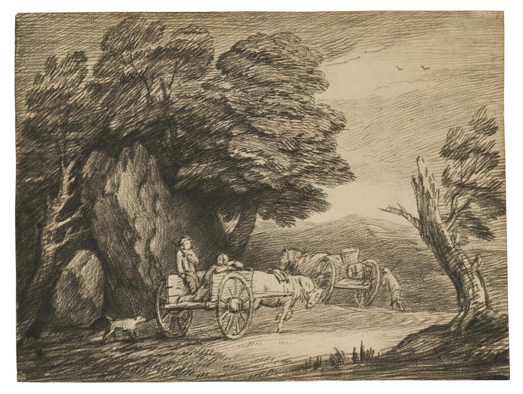 Wooded Landscape with two Country Carts and Figures
