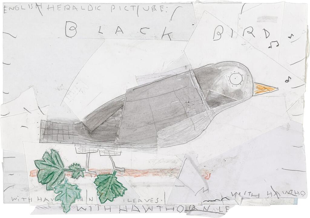 Black Bird with Hawthorn Leaves