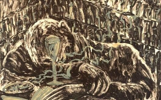 Jeune homme ivre dans un bar