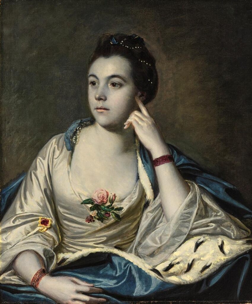Portrait of Mrs. Elizabeth Bradshaw, née Wilson (d. 1802), half-length, in a white silk dress with an ermine-lined blue cloak
