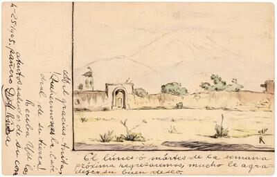 Landschaft mit dem Vulkan Popocatépetl im Hintergrund