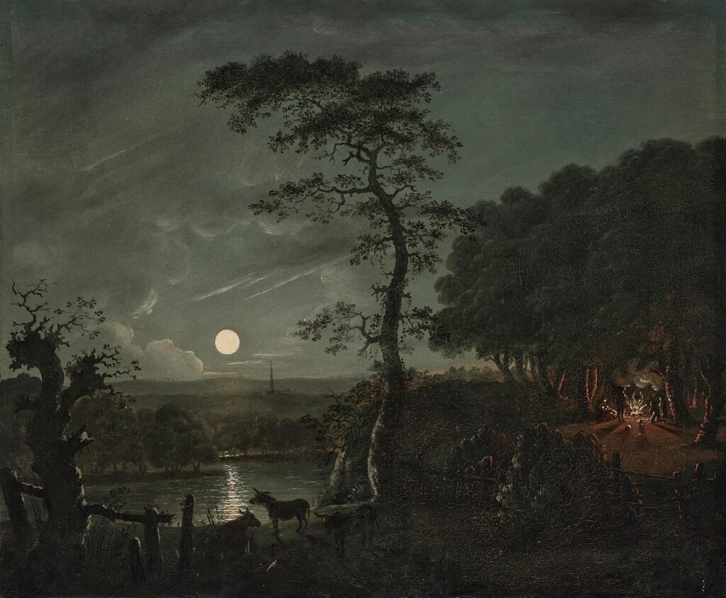 Moonlight landscape, with Hadleigh Church in the distance
