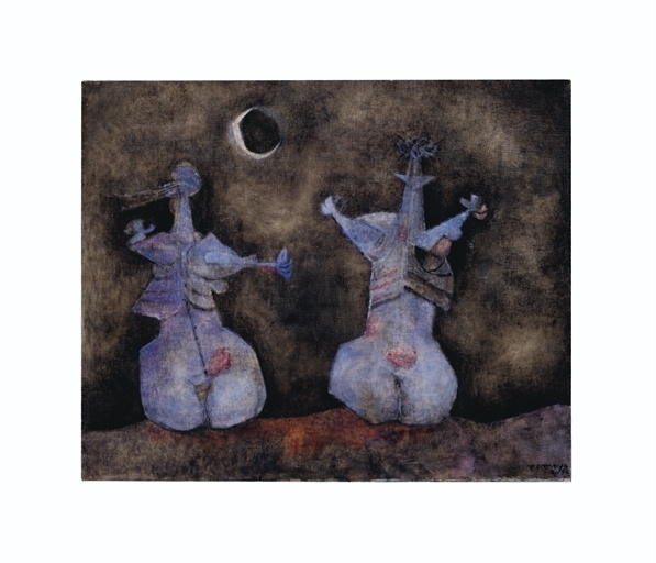 Dos amantes contemplando la luna
