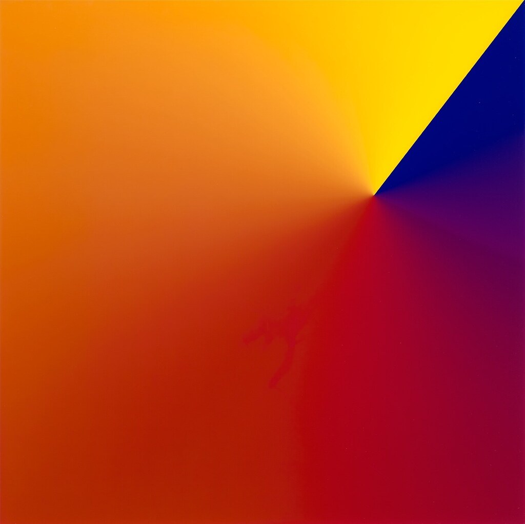 Photoshop CS: 30 by 30 inches, 300 DPI, RGB, square pixels, default gradient "Blue, Red, Yellow," mousedown y=3375 x=6405, mouseup y=0 x=4160