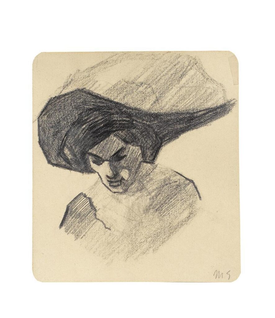 Dame mit großem Hut (recto); Zwei Kopfstudien (verso)