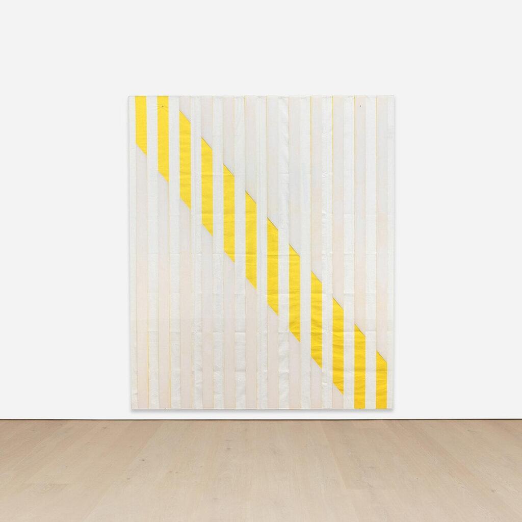 Paint on/Under Plexiglas on Serigraphy, Diagonal No. 2 Yellow, January 2013, situated work