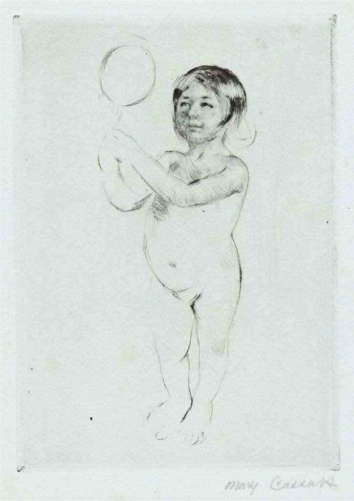 Antoinette Standing, Looking into a Hand Mirror