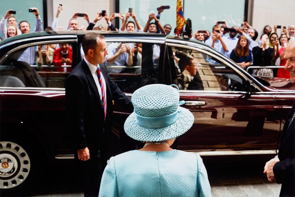 The Queen Visiting the Livery Hall of the Drapers’ Livery Company for their 650th Anniversary, London