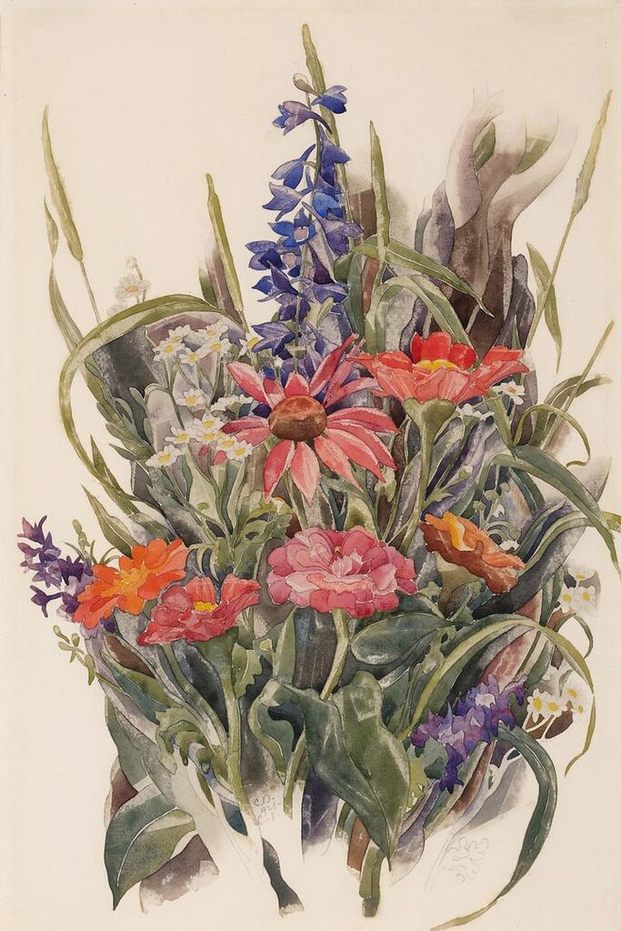 Zinnias, Larkspur and Daisies