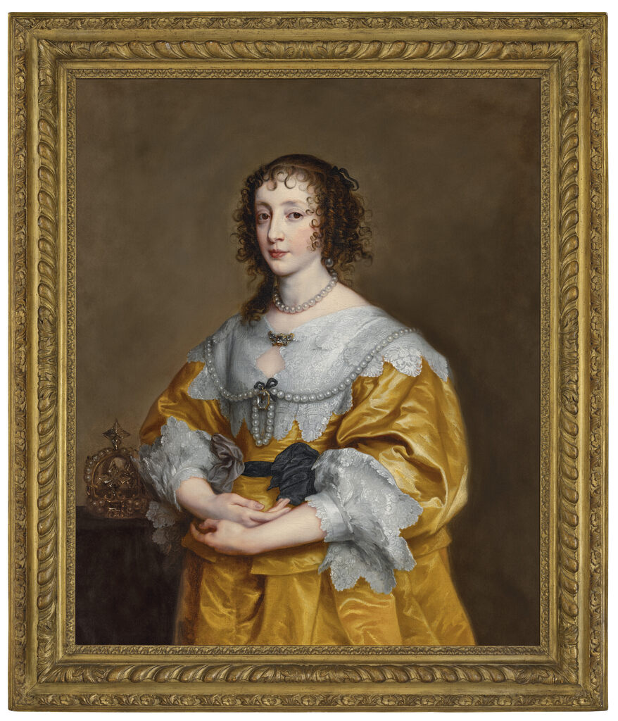 Portrait of Queen Henrietta Maria, three-quarter-length, in a gold gown