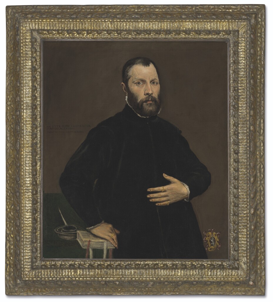 Portrait of a gentleman, half-length, in black, his right hand resting on a book