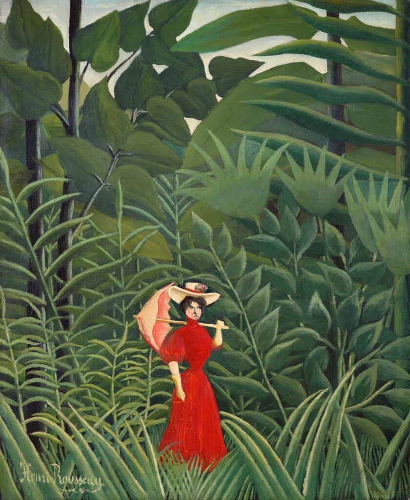 Femme en rouge dans la fôret