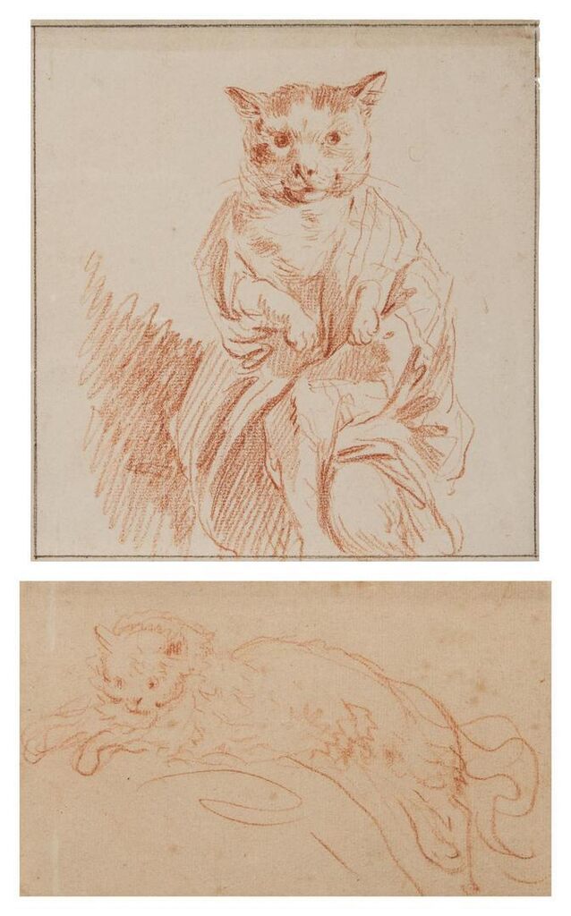 Two studies of cats: A) Le chat emmailloté; B) Le chat étendu