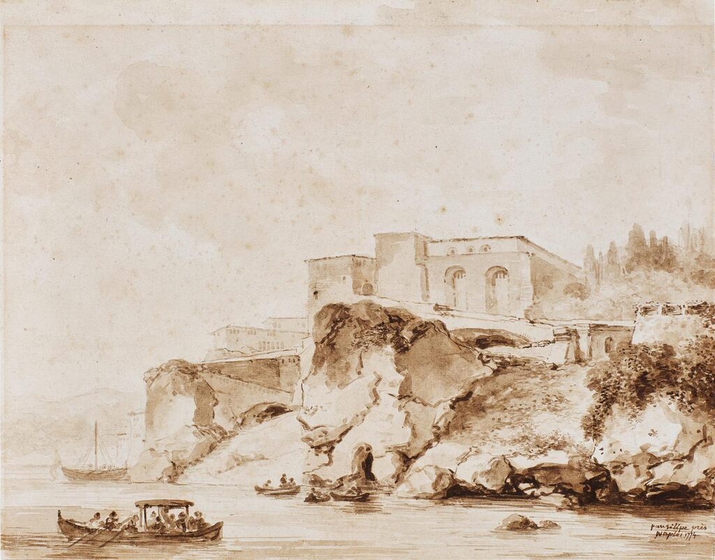 A view of Naples with Marechiaro, Posillipo, pleasure boats in the foreground