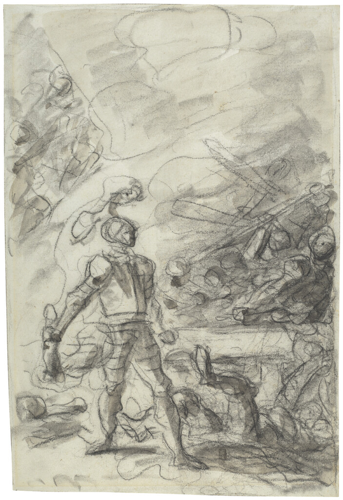Orlando subdues a brigand with a firebrand (Orlando furioso, XIII, 34-36)