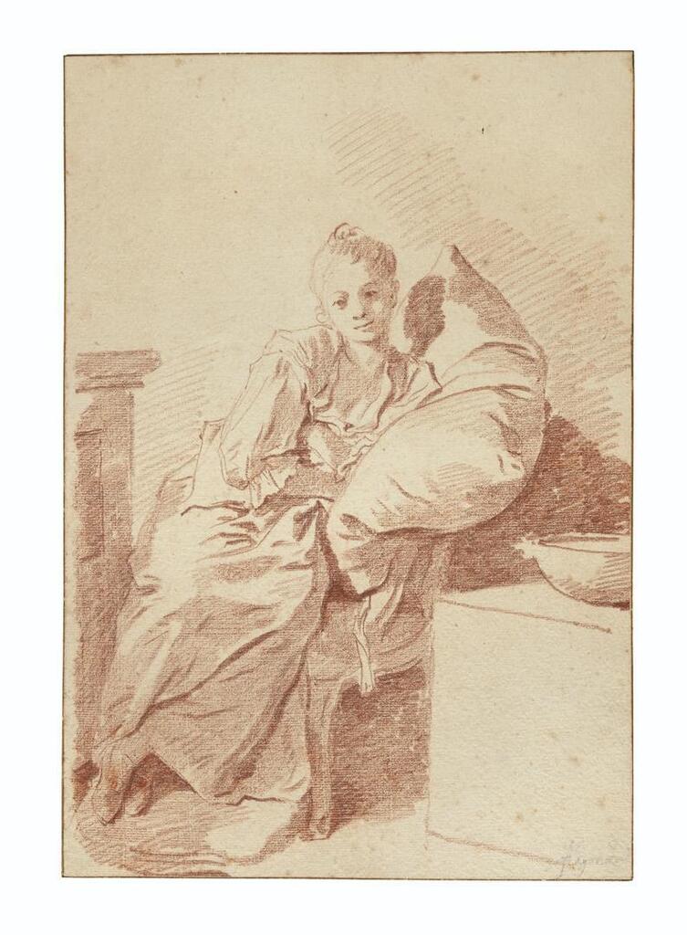 A young girl seated in an interior, leaning against a pillow (‘La Jeune malade’)