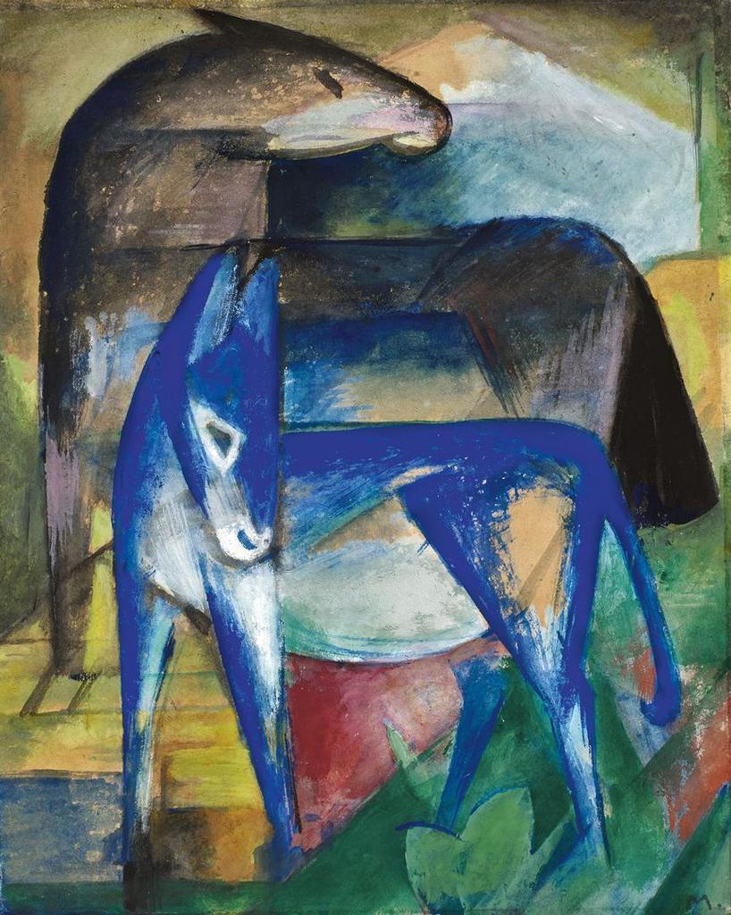 ZWEI BLAUE ESEL (PFERD UND ESEL) (TWO BLUE DONKEYS - HORSE AND DONKEY)