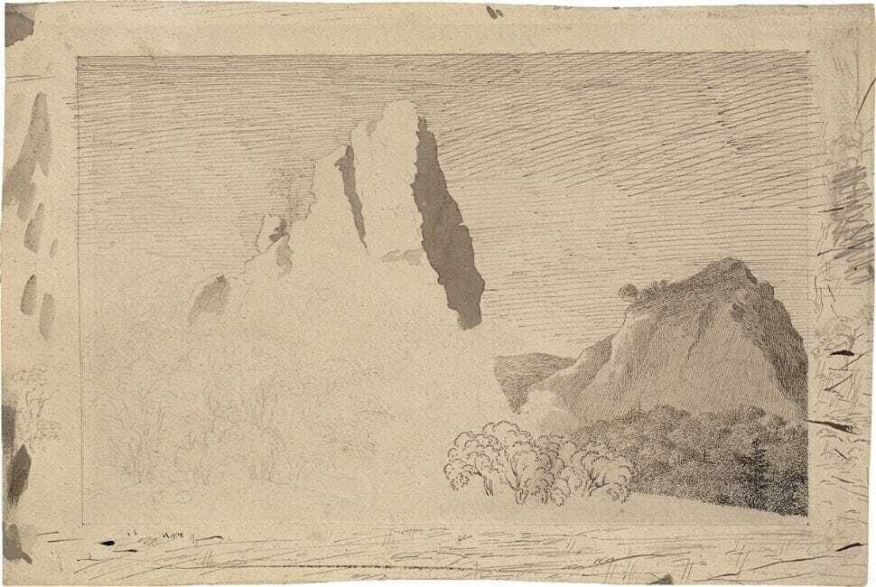 ”Landschaft mit Felsgipfel”