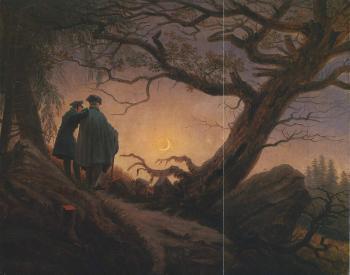 Zwei Manner in Betrachtung des Mondes - two men looking at moon