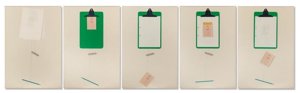 i) 4 complete sets: extended to 5 complete sets with photograph replacements - #1, replaced clipboard; (ii) 4 complete sets: extended to 5 complete sets with photograph replacements - #2, replaced sheet of paper; (iii) 4 complete sets: extended to 5 complete sets with photograph replacements - #3, replaced pencil; (iv) 4 complete sets: extended to 5 complete sets with photograph replacements - #4, replaced title; (v) 4 complete sets: extended to 5 complete sets with photograph replacements - #5, replaced eraser