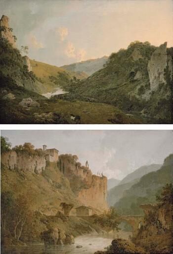 View in Dovedale, Derbyshire. View of Convent of San Cosimato and partL21 of Claudian aqueduct
