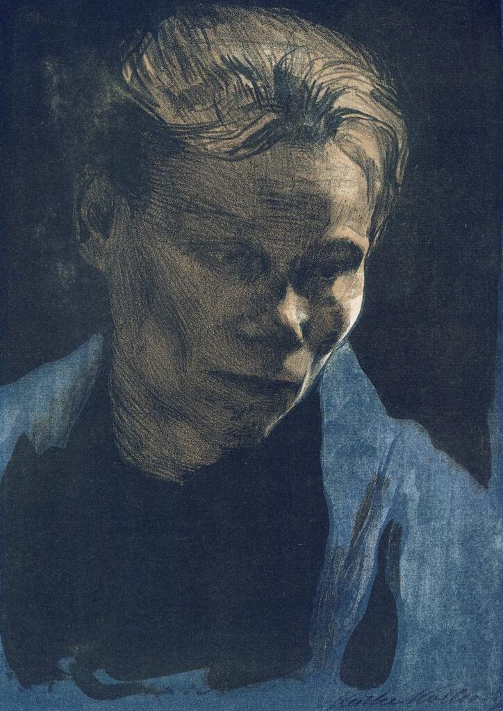 Brustbild einer Arbeiterfrau mit blauem Tuch (Bust of a Worker Woman with Blue Shawl)