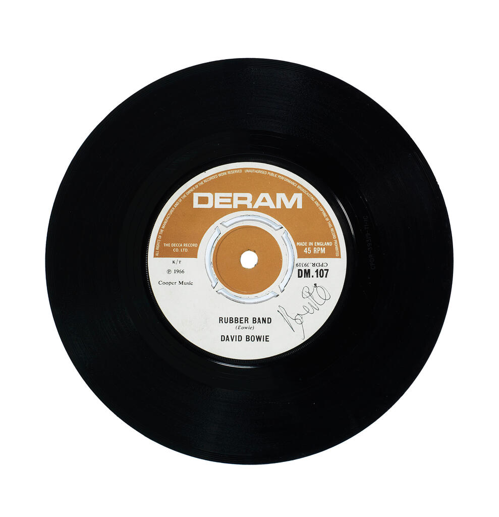 David Bowie: An autographed copy of the single Rubber Band/The London Boys