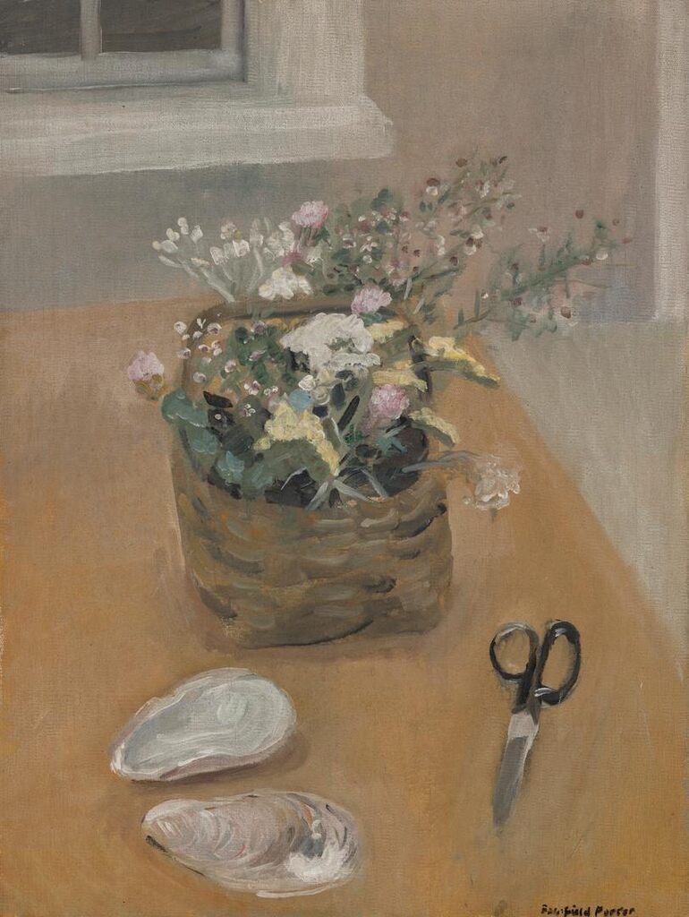 Still Life with Flower Basket, Shells, Scissors