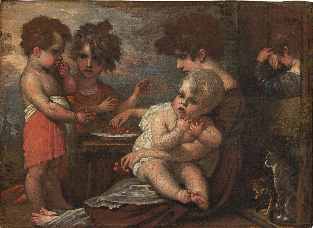 Children eating cherries