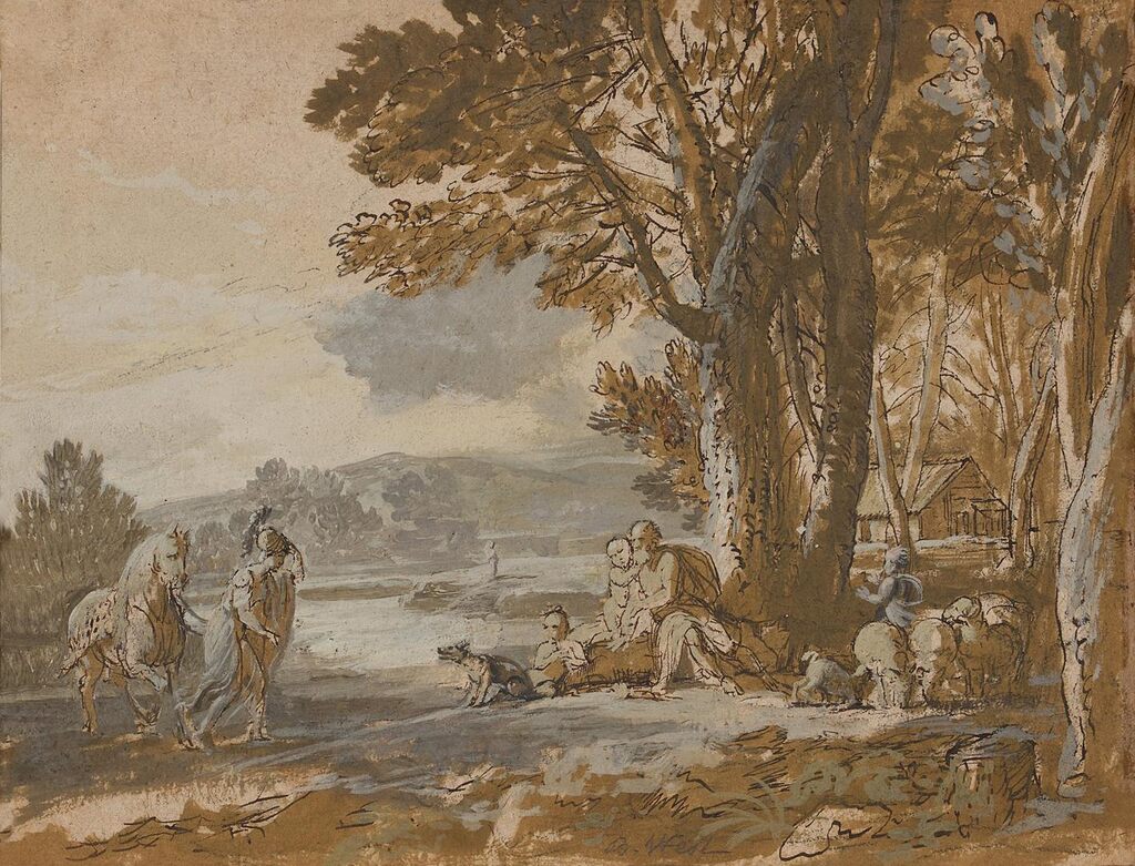 A classical landscape, possibly The Messenger Announcing to Samuel the Loss of the Battle