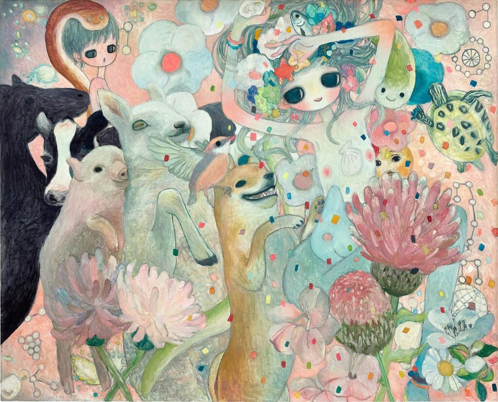 Nuwa, the Bird, the Dog, the Sheep, the Pig, the Cow, the Horse, Fuxi, Music and Dance and the Turtle that Supports the Earth