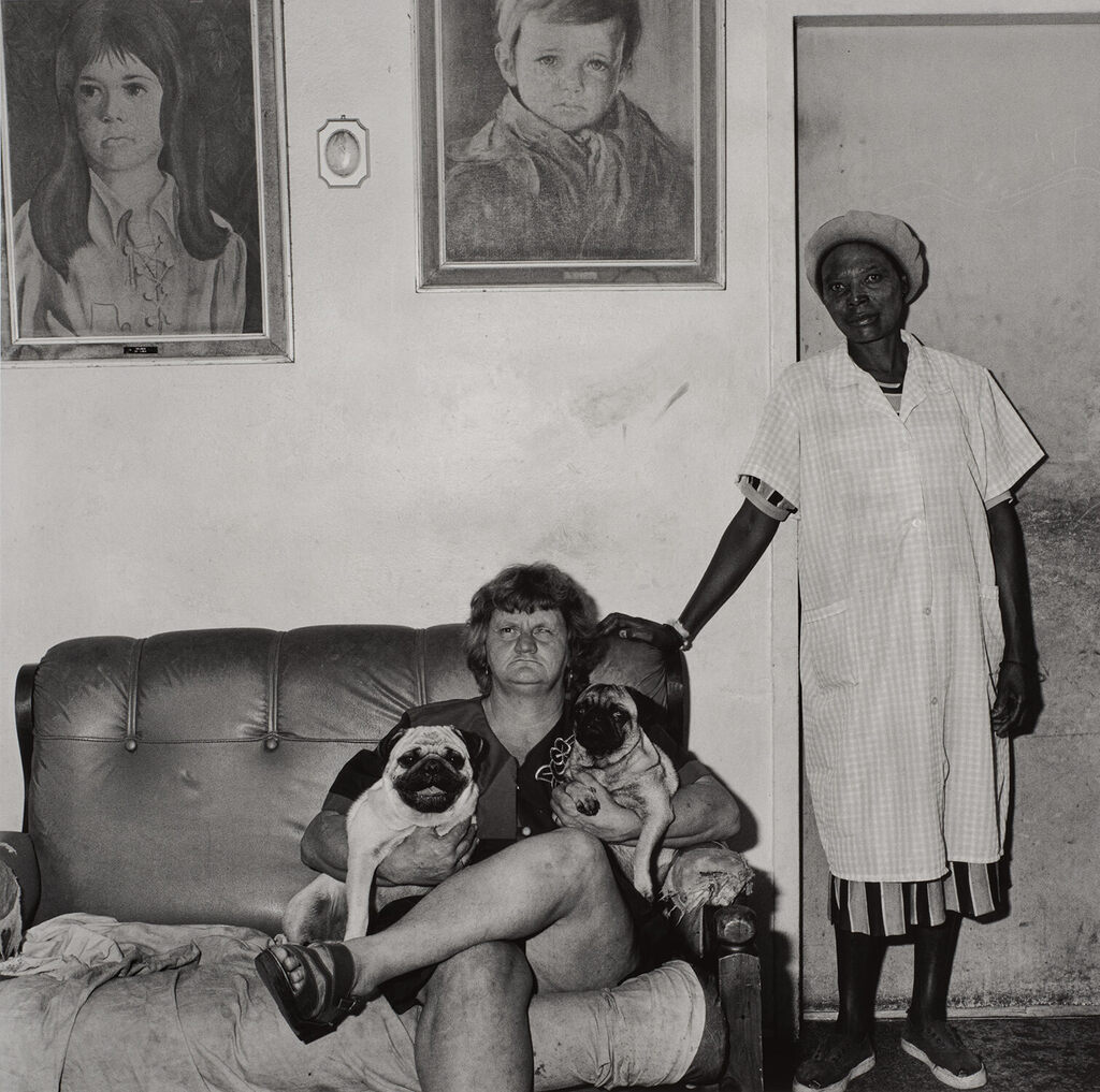 Portrait of Joan with her pugs and Lilian