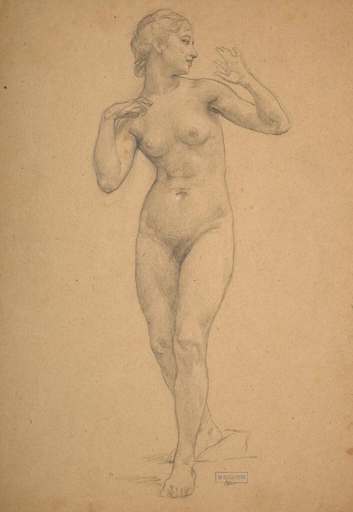 Full-length female nude, surprised; study for Youth and Love