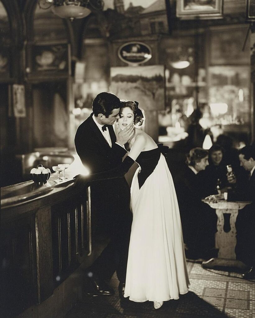 Suzy Parker and Gardner McKay, Dress by Balmain, Café des Beaux Arts, Paris, 1956