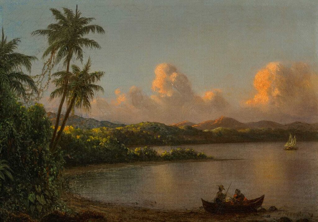 Tropical Scene with Two Figures in a Rowboat