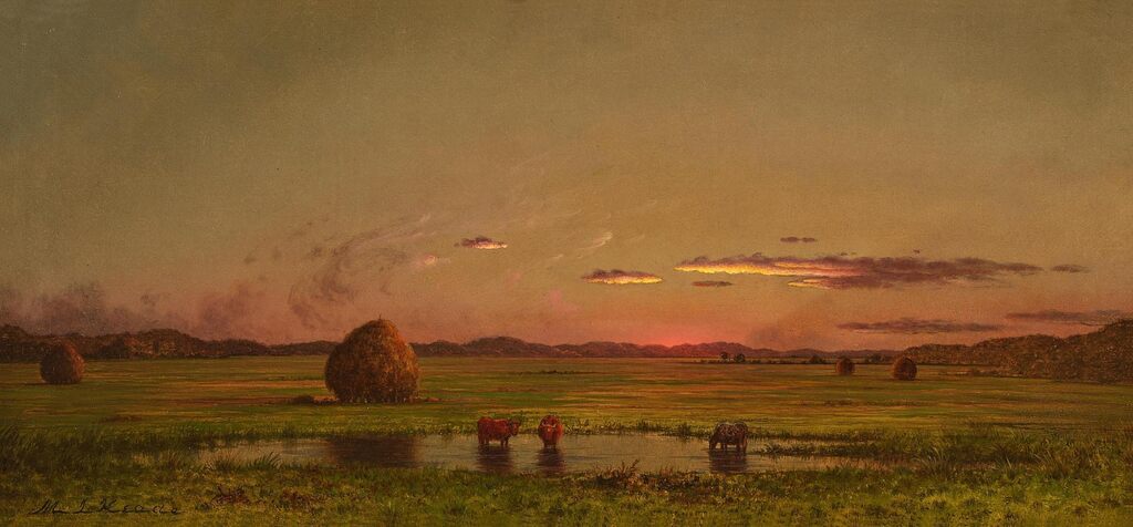 Sunset Landscape, Cattle Drinking