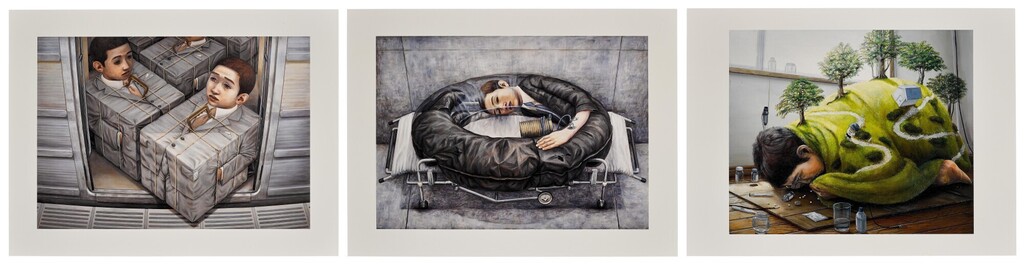 Tetsuya Ishida Memorial Print 2014: i. Cargo/ ii. Untitled/ iii. Plant-eating Dragon (Set of Three) | 石田徹也紀念版畫2014：I. 荷/ II. 無題/ III. 草食竜 （一套三幅）