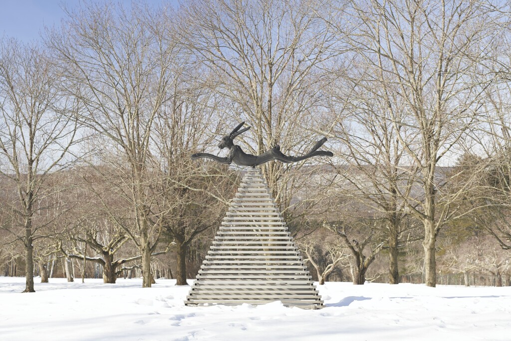 Six Foot Leaping Hare on Steel Pyramid
