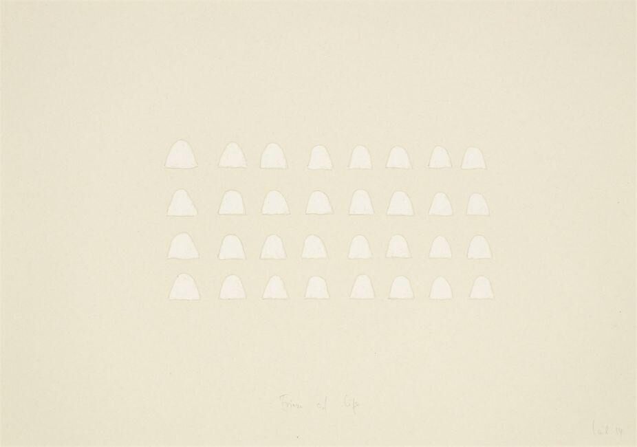 Opaque white and pencil on wove paper