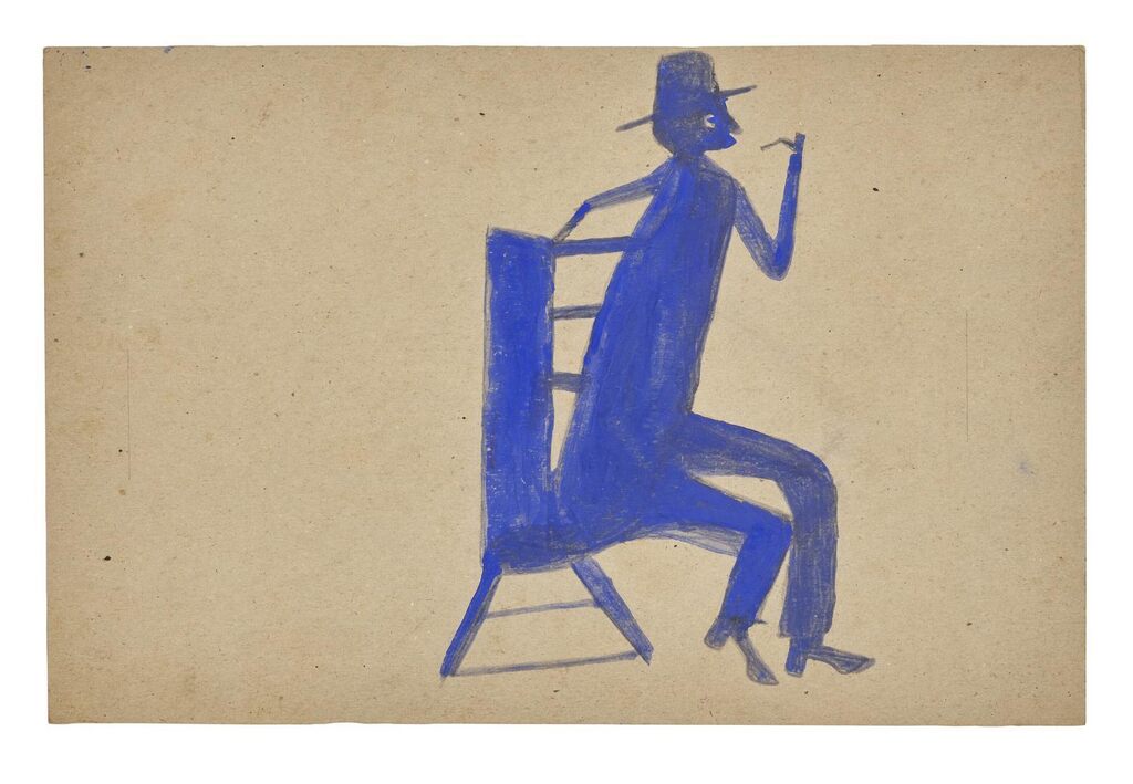 Man in a Blue Chair with a Pipe