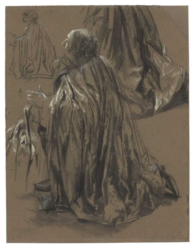 A Study of a kneeling Man for 'Friedrich II und die Tänzerin Barbarina'
